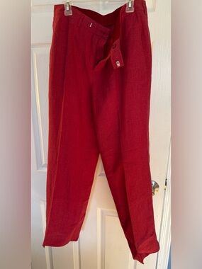 Agnes B. Red High-Waist Linen Blend Pants